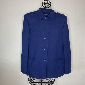 LANDS END Navy Blue Linen Blend Blazer Jacket Womens Size 12